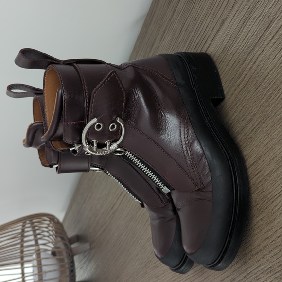 Chloe Women's Burgundy Leather Combat Boots 39.5 - Picture 2 of 7
